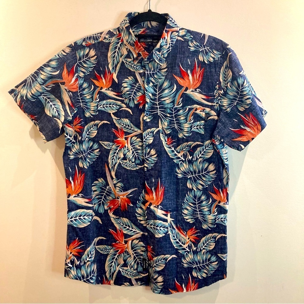 MOLOKAI  SURF CO Sz M Hawaiian Style 100% Cotton Short Sleeve Button Up Shirt
